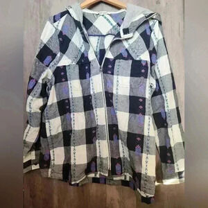 Woolrich Harrington Eco Rich Full Zip Hooded Plaid Aztec Jacket Womens XL